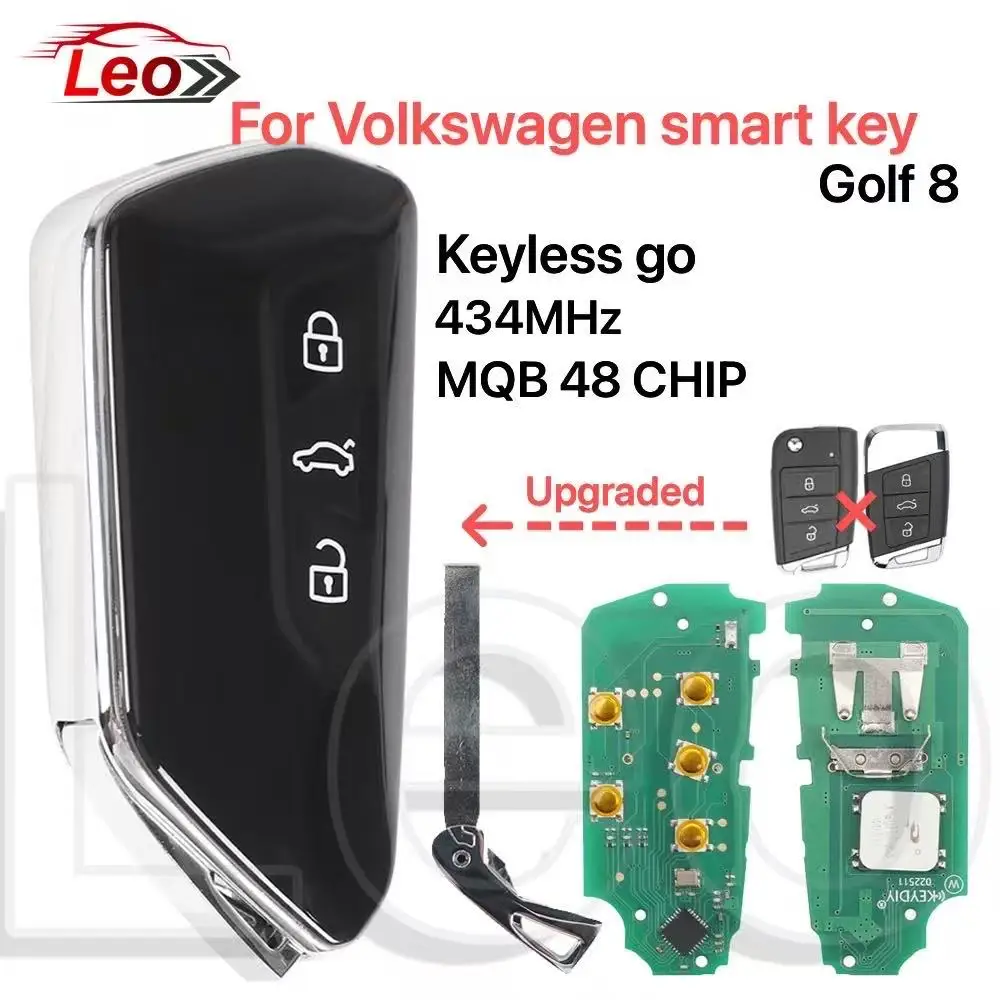 

Leo для Volkswagan VW Magotan Golf7 Golf8 B8 Tiguan и другие серии Samrt, дистанционный ключ, 3 кнопки, без ключа, go, 434 МГц, MQB48-CHIP