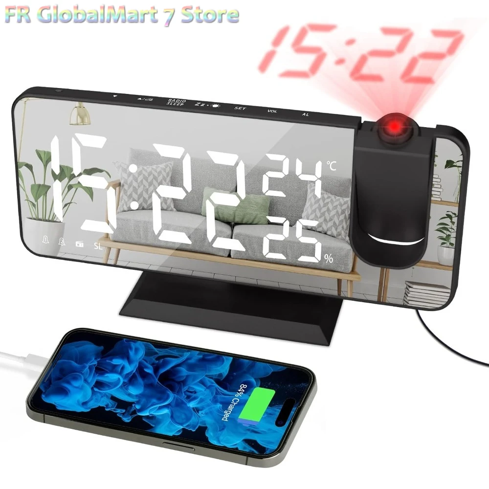 شاشة LED رقمية USB استيقاظ راديو FM جهاز عرض الوقت طاولة الأسبوع مع تاريخ درجة الحرارة والرطوبة ديكور عرض ساعة المنزل على مدار الساعة