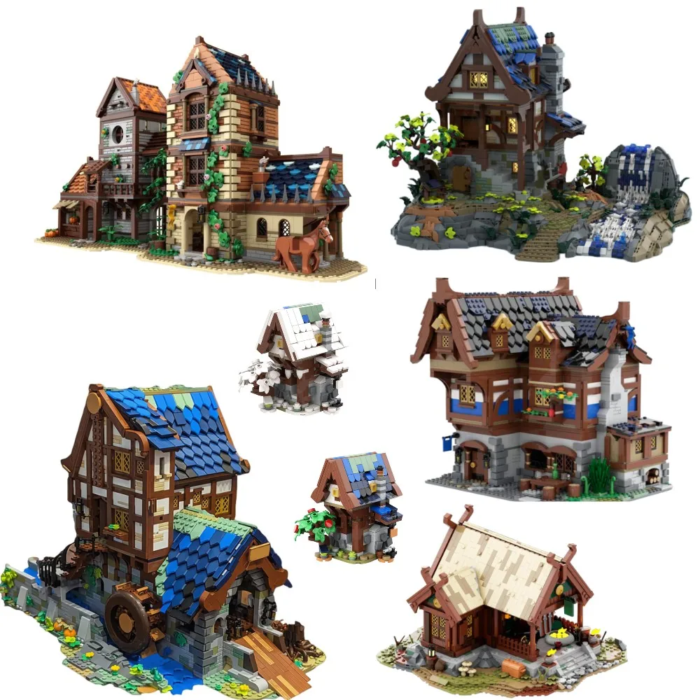 MOC Medieval Architecture Castle Blacksmith Building Blocks Model Double 21325 Medieval Blacksmith Bricks Assembled Toy KidsGift