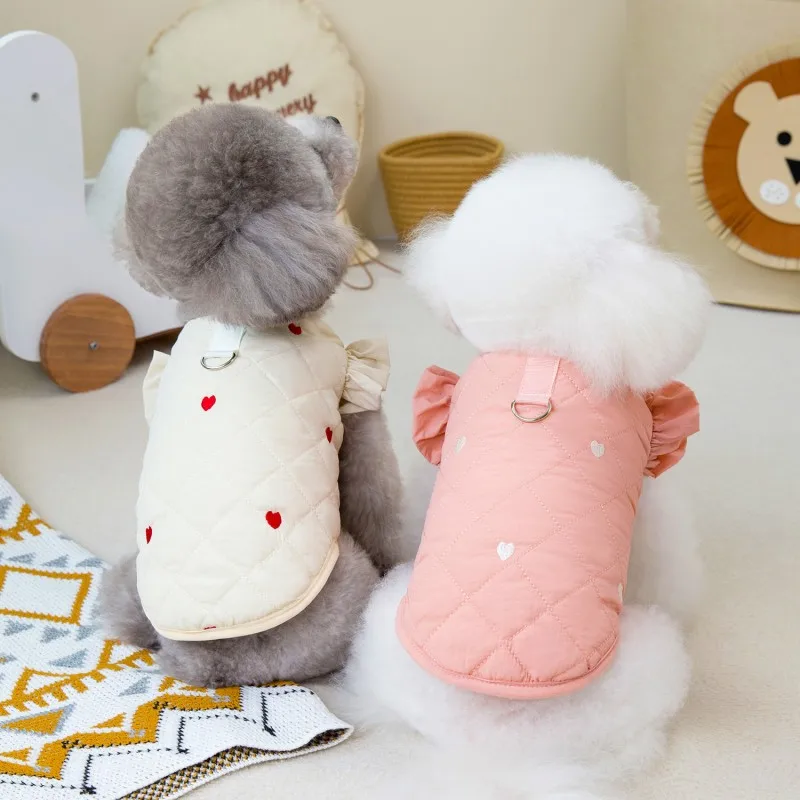 Winter Puppy Jacket Cotton Love Dog Coat Pet Warm Vest Fashion Flying Sleeve Cat Vest Dog Costume Chihuahua Small Dog Clothes