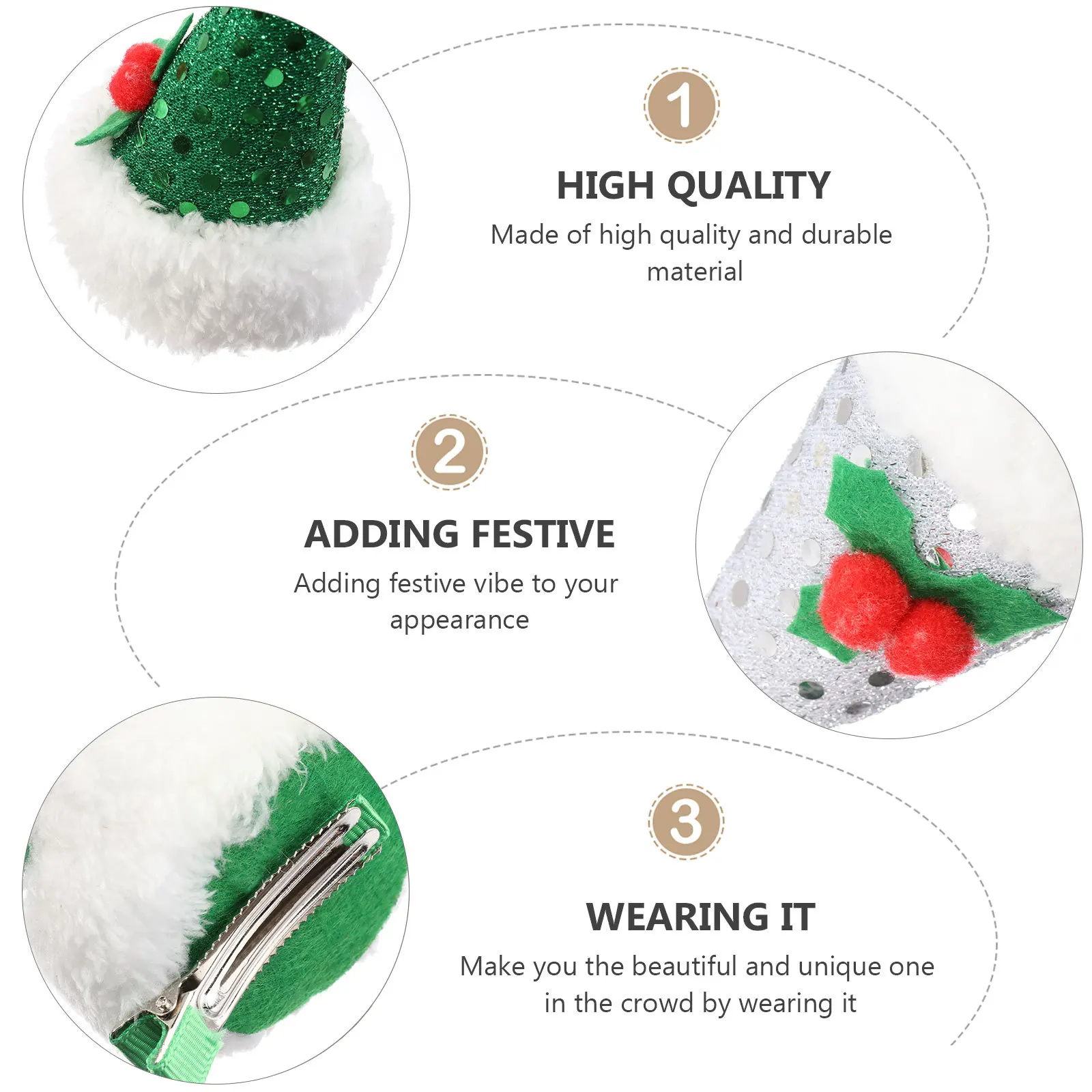 

3pcs Shimmering Christmas Hat Hairpin Durable Sparkly Hair Clip Festive Party Accessory Small Hat Hairpin For Women