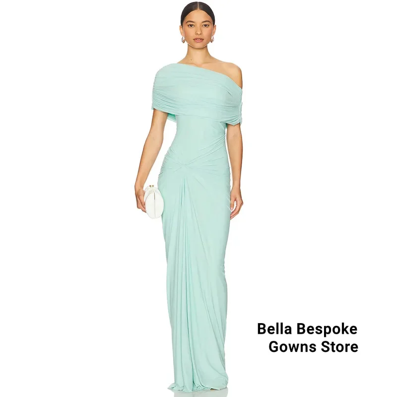 

Elegant One Shoulder Evening Gown Sleeveless Floor Length Pleat Formal Party Dress Sleeveless Prom Dress Mermaid Saudi Dress