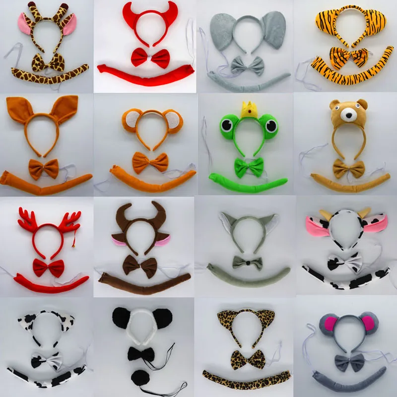 Adults Kids Plush Cartoon Animal Kangaroo EAR Headband Tie Tail Gift for Birthday Party Cosplay Halloween Christmas