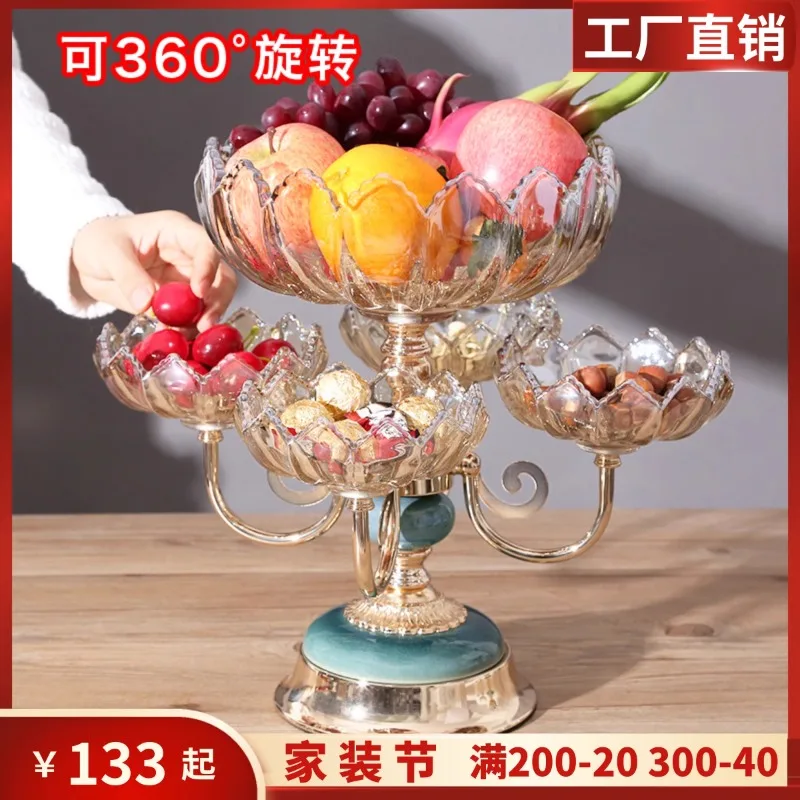 European Light Luxury Crystal Glass Fruit Plate Multi layered Rotating Living Room Tea Table Household High end Double