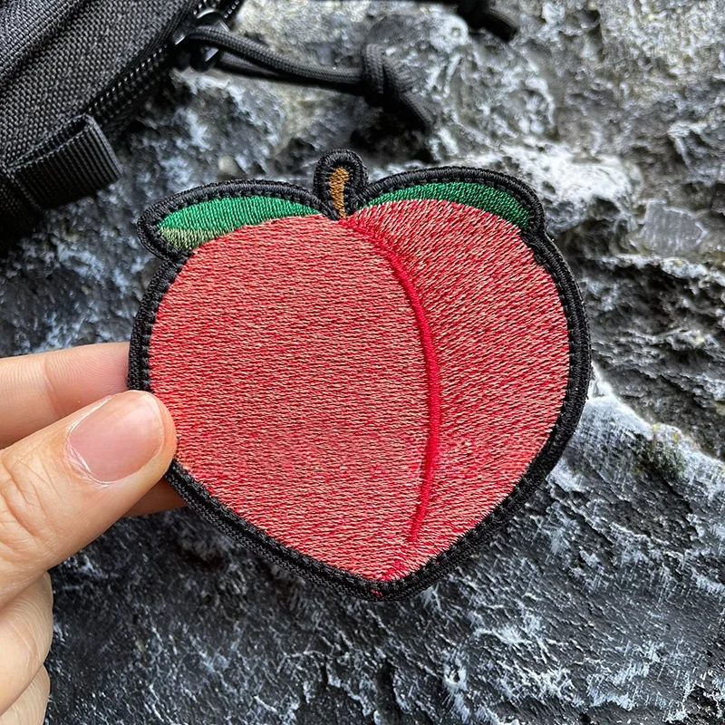 Honey Peach Full Embroidered Hook&Loop Patches for Clothing Ultra Fine Fruit Emblem Decoration Sticker DIY Backpack Morale Badge