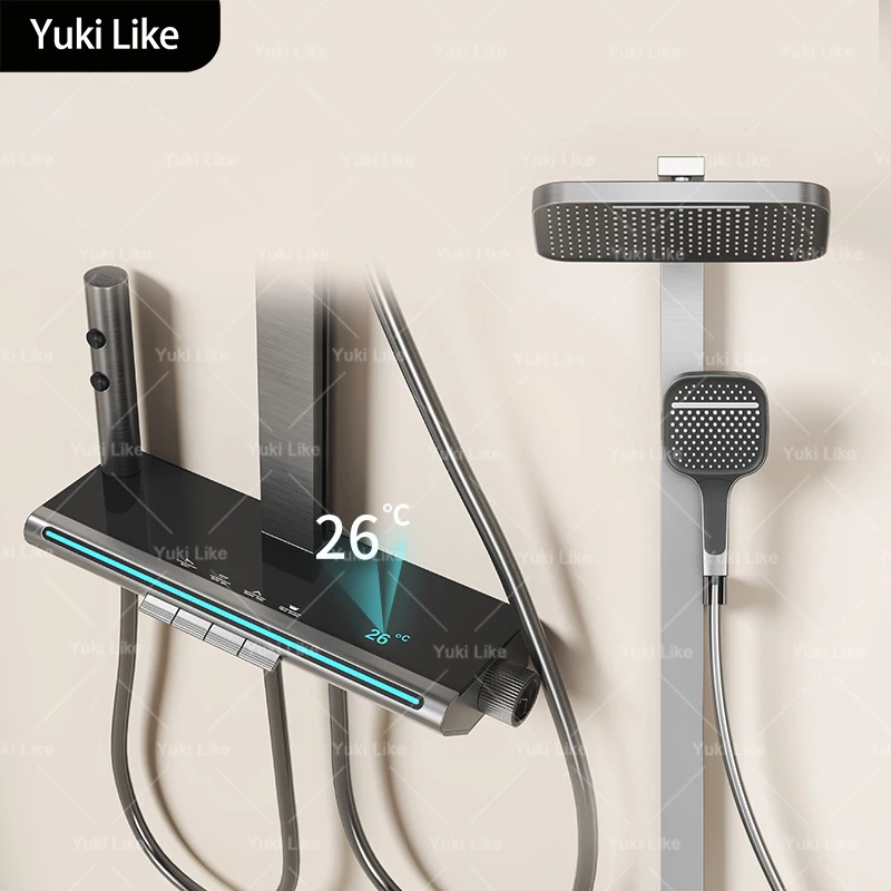 

Household Piano Keys Shower Set Gunmetal Gray Intelligent Digital Temperature Display Ambient Lighting Shower System Set