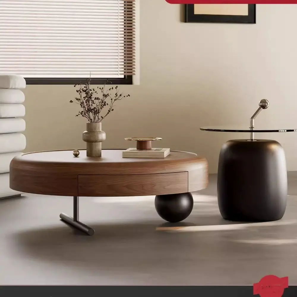 

Light luxury round coffee table combination creative advanced living room household simple antique small apartment