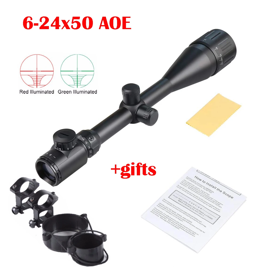 

Tactical 6-24x50 AOE Rifle Scope Green red dot light Sniper Gear Hunting Optical sight Spotting scope for rifle hunting