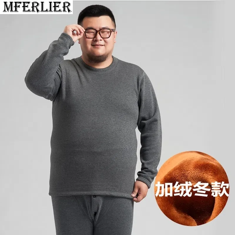 

plus Size 9XL 150KG Fleece Thicken Winter Men Thermal Underwear Tops O Neck Long Sleeve Cotton Navy Blue Male Soft Underwear