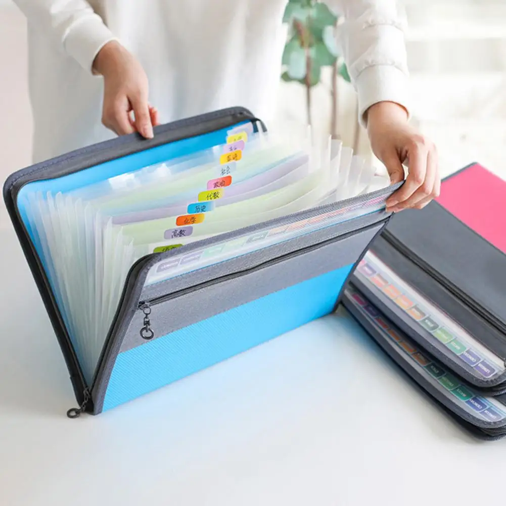 File Folder Multi-Layers Zipper with Pocket Index Design Item Storage Plastic A4 Size Document File Folder Organizer for School