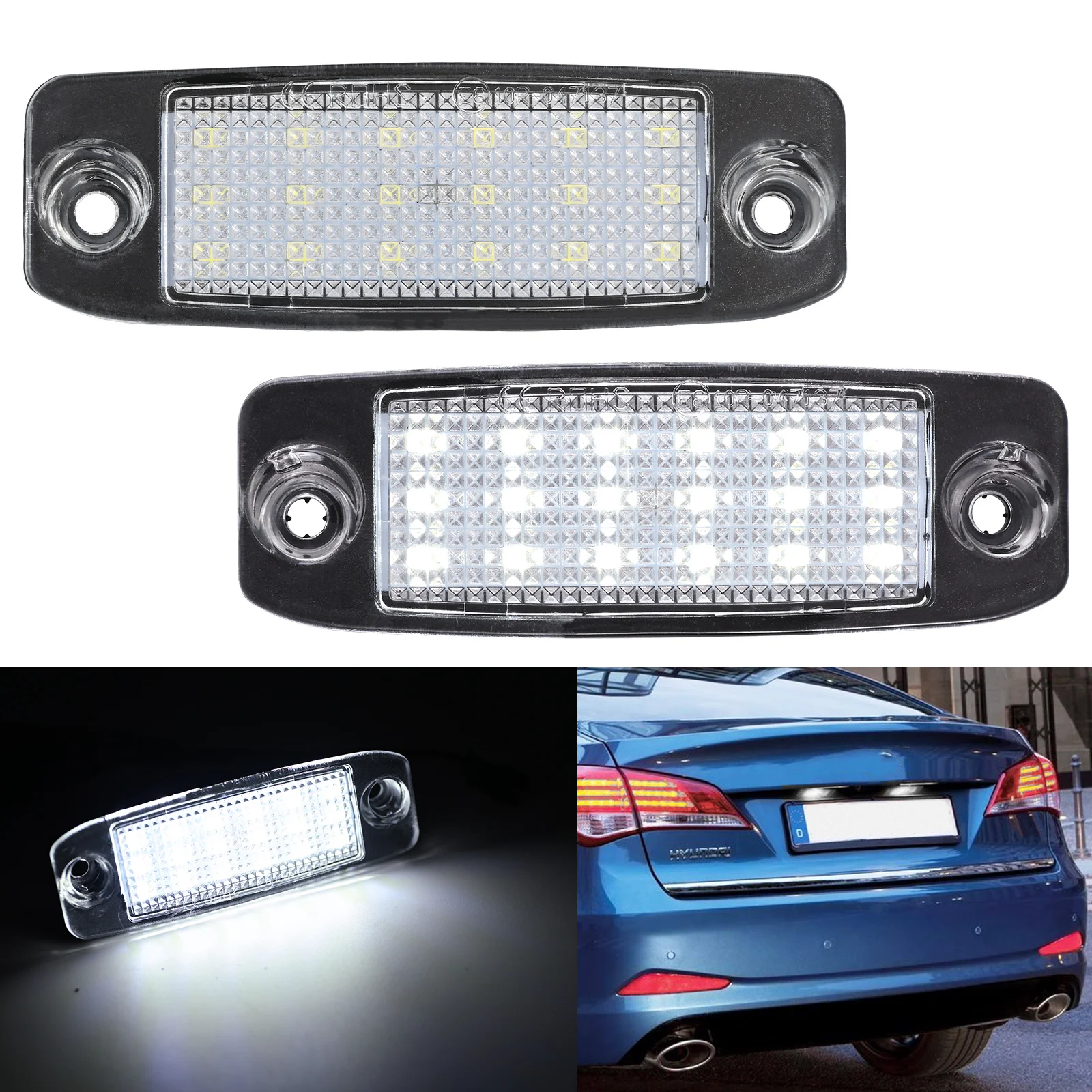 2 sztuki białych 18 diod LED do Kia Sportage SL 2011-2016 do Hyundai Kona 2018-2023 I40 CW 2011-2019 Wysokiej jakości oświetlenie tablicy rejestracyjnej samochodu