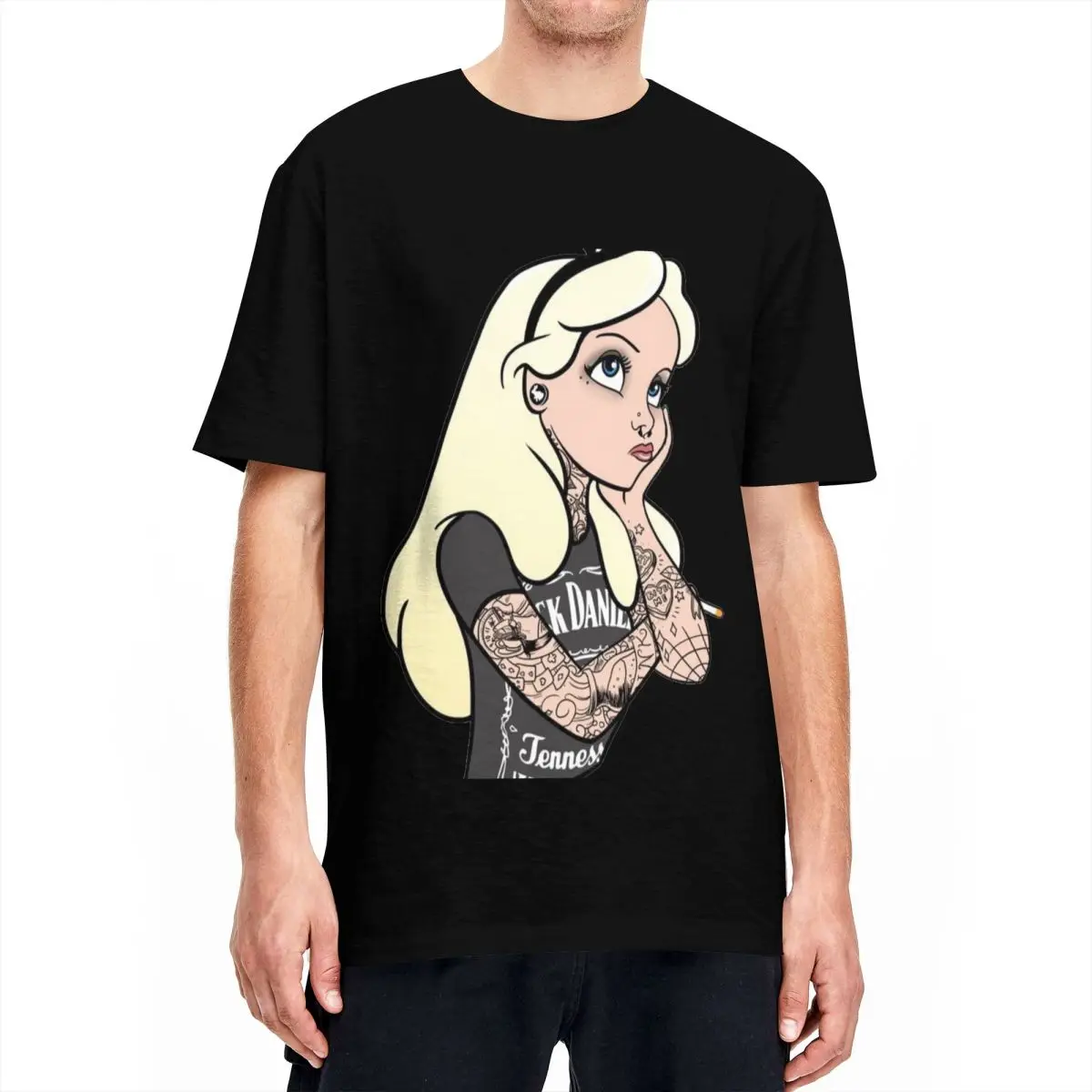 Мужские и женские футболки в стиле панк «Алиса в стране чудес», модные футболки из 100% хлопка, яркая одежда с круглым воротником, большие размеры