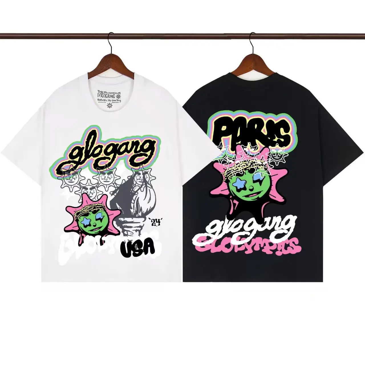

GLO GANG European and American Street Trendy Cartoon Printed High Quality Cotton Short sleeved T-shirt for Men and Women