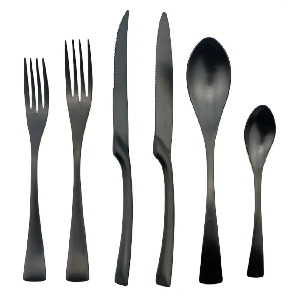 Matte Black Silverware Set 18/10 Stainless Steel Cutlery Utensils Modern Flatware Knife Fork Spoon Dinner Set 4/6/16/24 Pcs