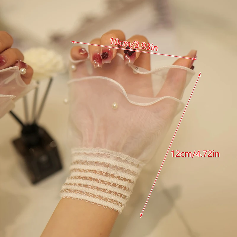 1Pair Pearl Lace Sleeves High Quality Fluffy Lolita Wrist Cuffs Nail Art Fake Pleated Cuff Manicure Props