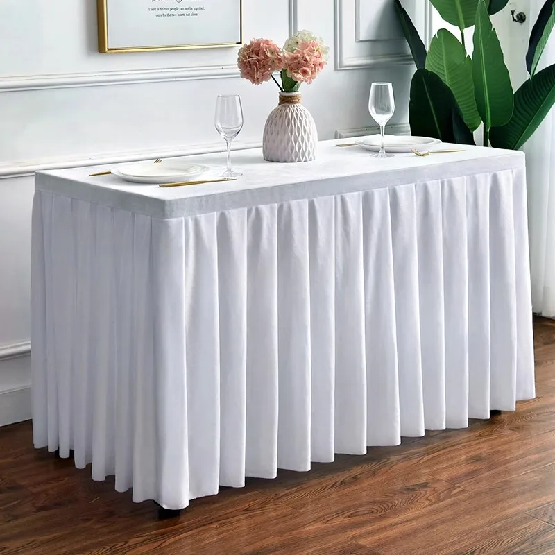 Quality Solid Color Soft Gold Velvet Table Skirting  Cover