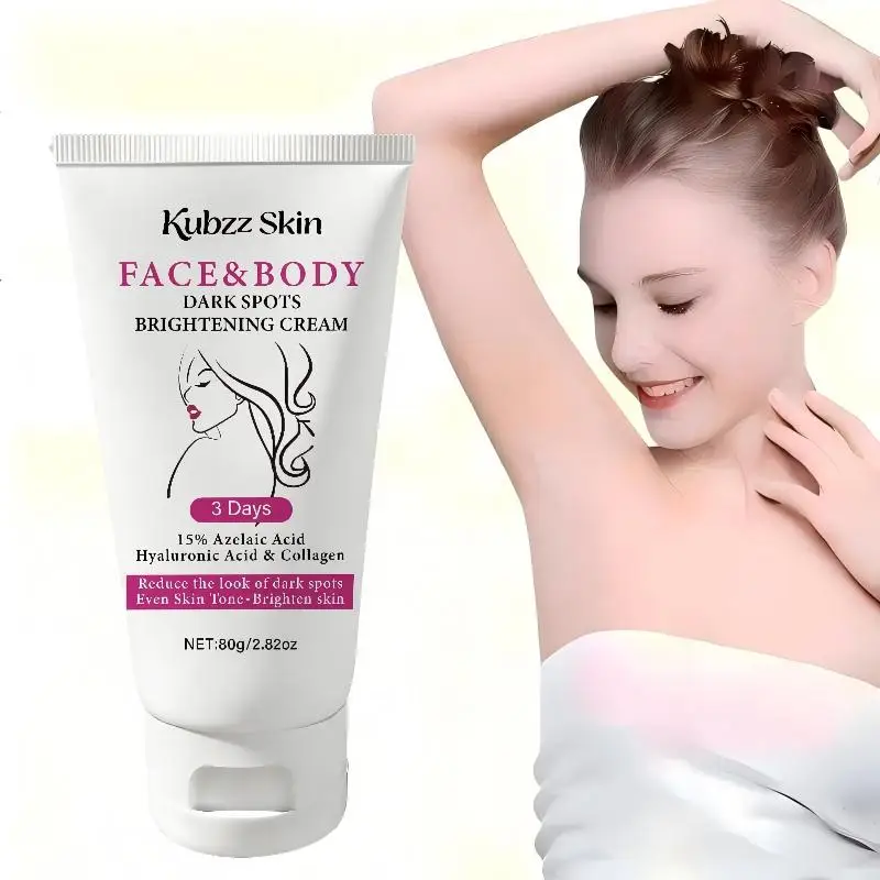 Kubzz Skin 3-Day 15% Azelaic Acid Spot Lightening Cream 80G——Dual-Use for Face and Body, Contains Hyaluronic Acid, Collagen, and Niacinamide, Reduces Dark Spots and Dullness, Evens Skin Tone, Brightens Skin, Suitable for Underarms, Knees, Elbows, and the Entire Body, Unisex Daily Skincare