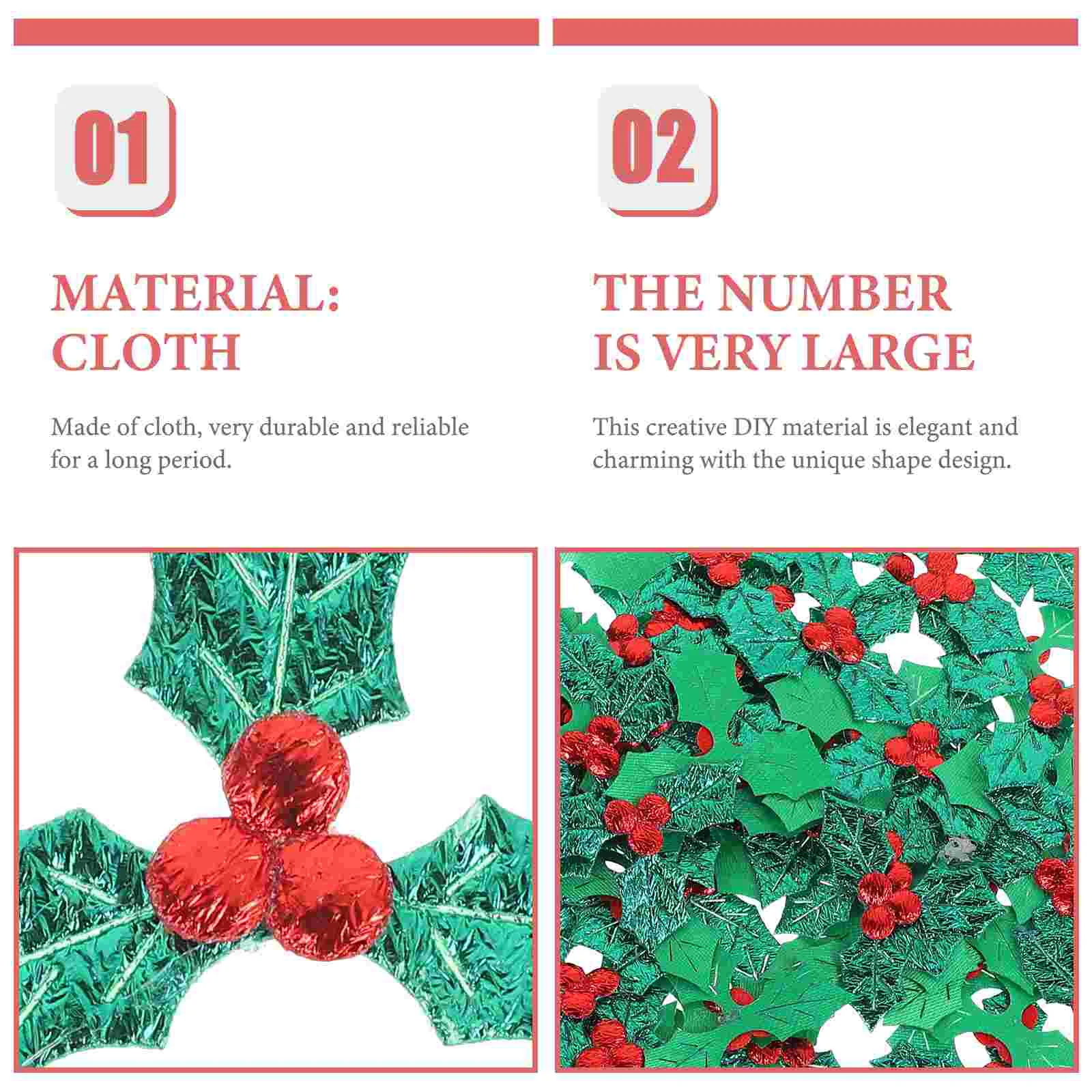 100 Pcs Christmas Holly Leaves Charms DIY Accessories Wedding Decorations for Tables Craft Berry Green Leaf Artificial Cloth