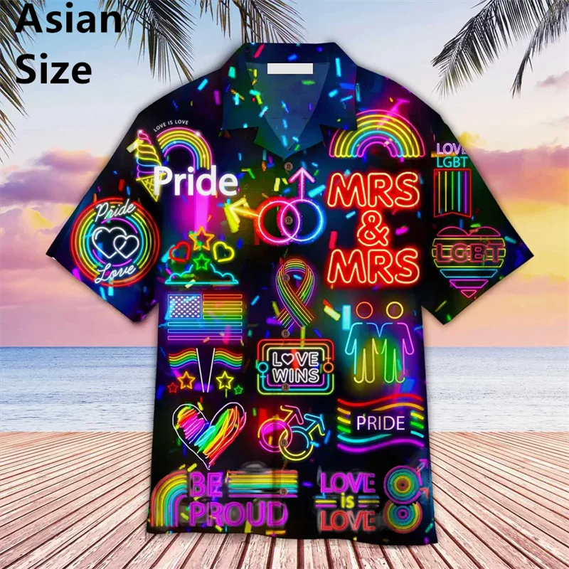 LGBT Gay Pride Hawaiian Shirt For Men Women Summer 3d Print Colourful Gay Shirts Love Is Love Lapel Short Sleeves Button Blouse