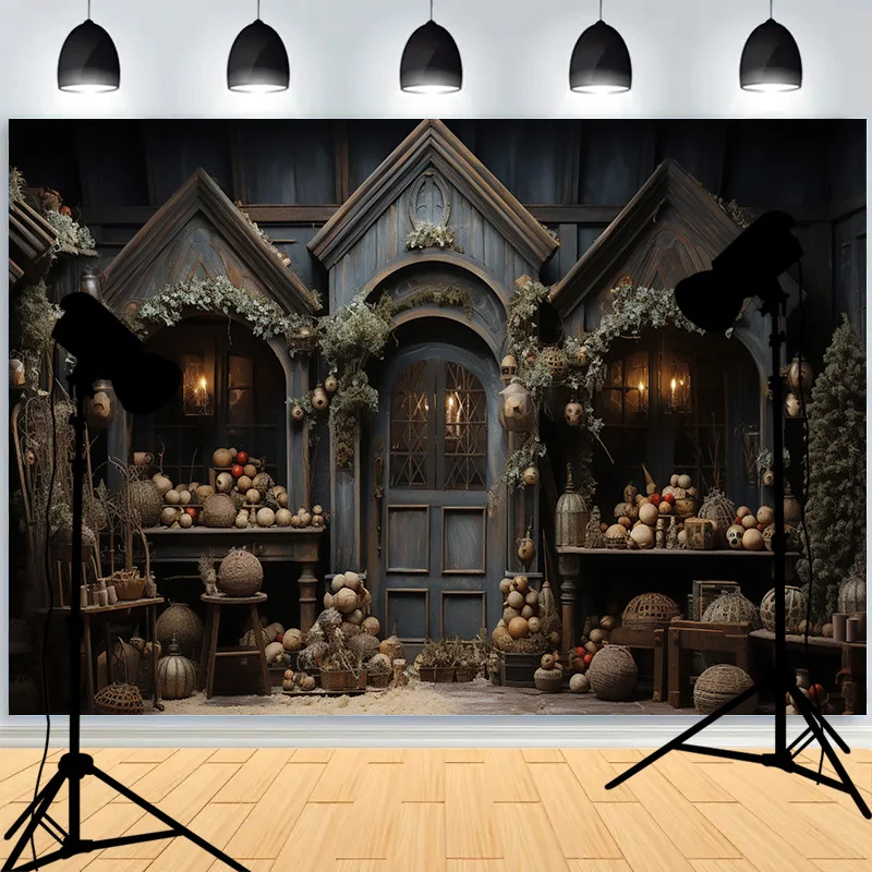 Christmas Tree String Lights Snowflake Gift Box Photography Background Fireplace Colorfast Studio Backdrops JR-18