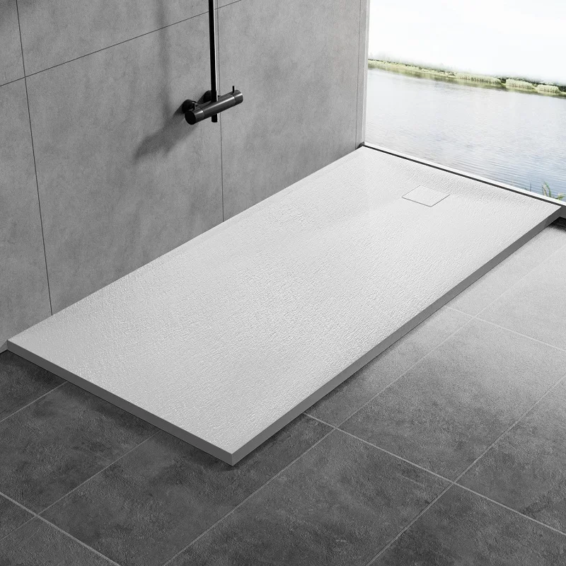 Walk-In Rectangle Shaped Shower Tray with Antislip Textured Surface Bathroom White  Shower Base
