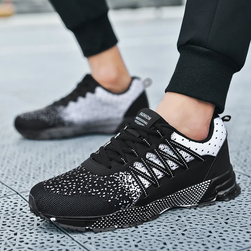 Men's Sports Shoes Youth Mesh Breathable Running Shoes Trend Spring Summer Low Top Lace-up Knitted Men Sneakers Size 47 MSH070