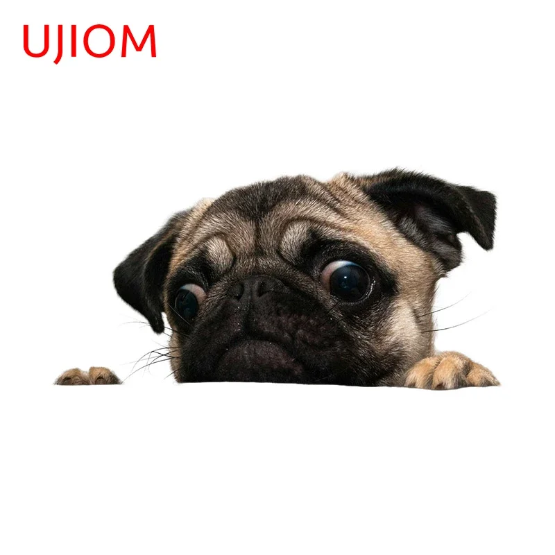 UJIOM 13cm X 6.5cm Pug Dog Funny Peeker Wall Sticker Personality Vinyl Air Conditioner Light Switch Toilet Decal Vestibule Decor