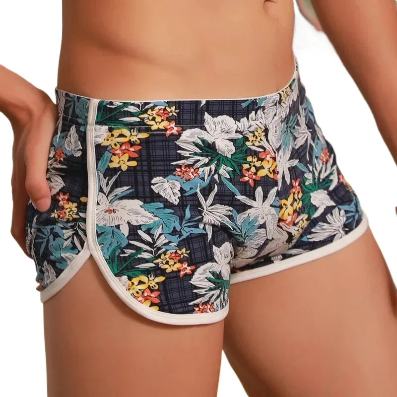 

Men's Cotton Floral Print Ato Pants Youth Low Rise Boxer Shorts Casual Home Wear Loose Underwear Male Trendy Sleeping Swearpants