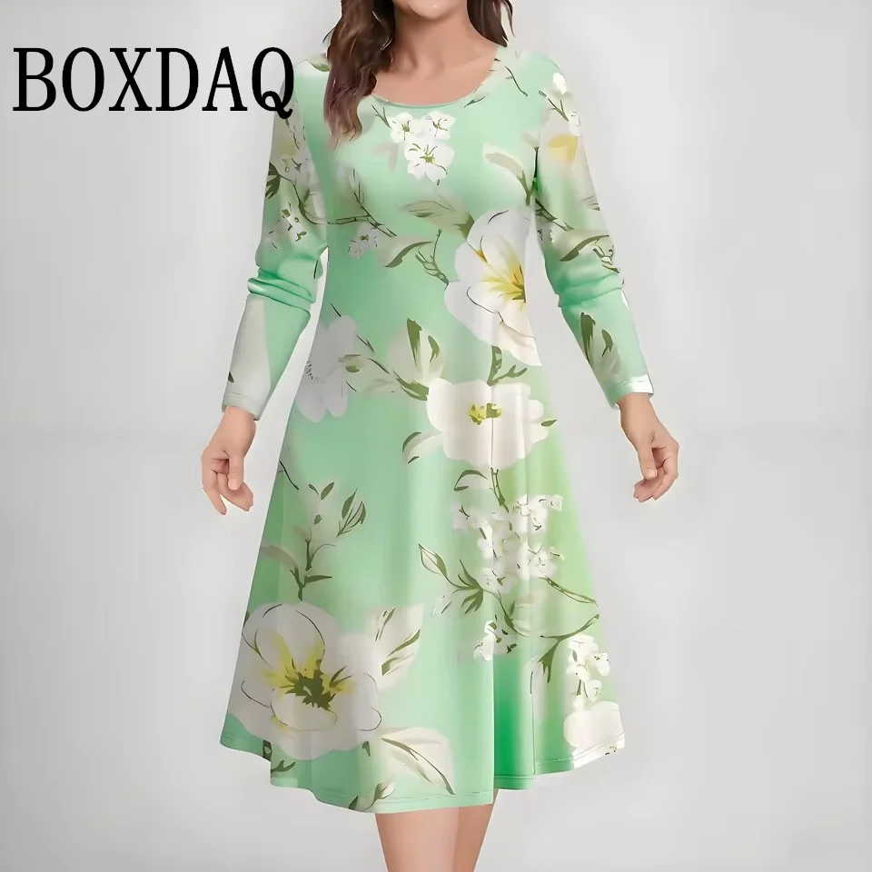 Elegantes Damenkleid mit 3D-Blumenprint (Übergröße) - alternate angle