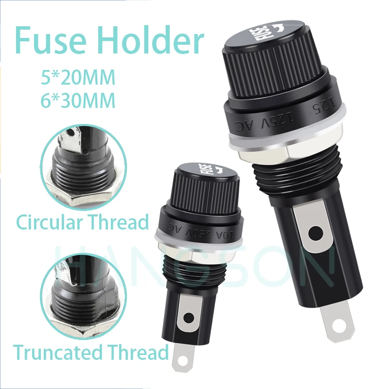 5PCS Panel Mounted Glass Fuse Holder 5*20mm 6*30mm insurance Tube Socket Fuse Holder 5x20 6x30 12MM Screw Cap Panel Fuse Holder