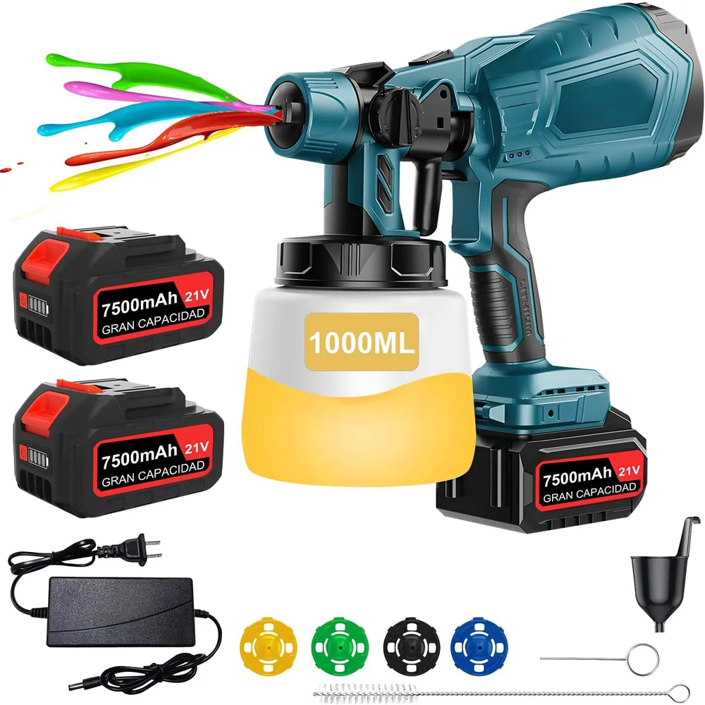 1000ML inalámbrico Pistola pulverizadora de pintura, pistola para pintar,aerógrafo,pulverizadora de pintura,pistolas para pintar automotriz,pistola para pintar paredes casa,Portable Household Paint Sprayer