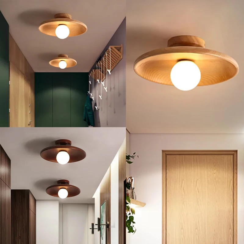 

Wooden Nordic Round Ceiling lights for Bedroom Study Corridor lamp Modern Wood Chandelier Indoor Lighting Fixture
