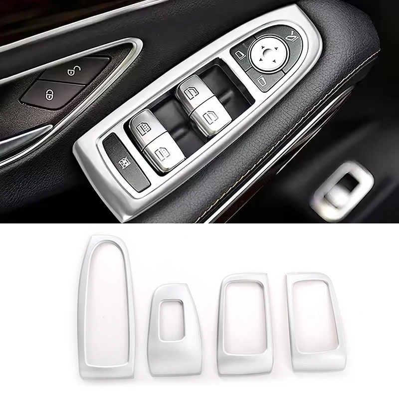 

ABS Silver Car Door Window Glass Lift Switch Frame Cover Trim Stickers For Mercedes-Benz S Class W222 2014-2020 Auto Accessories