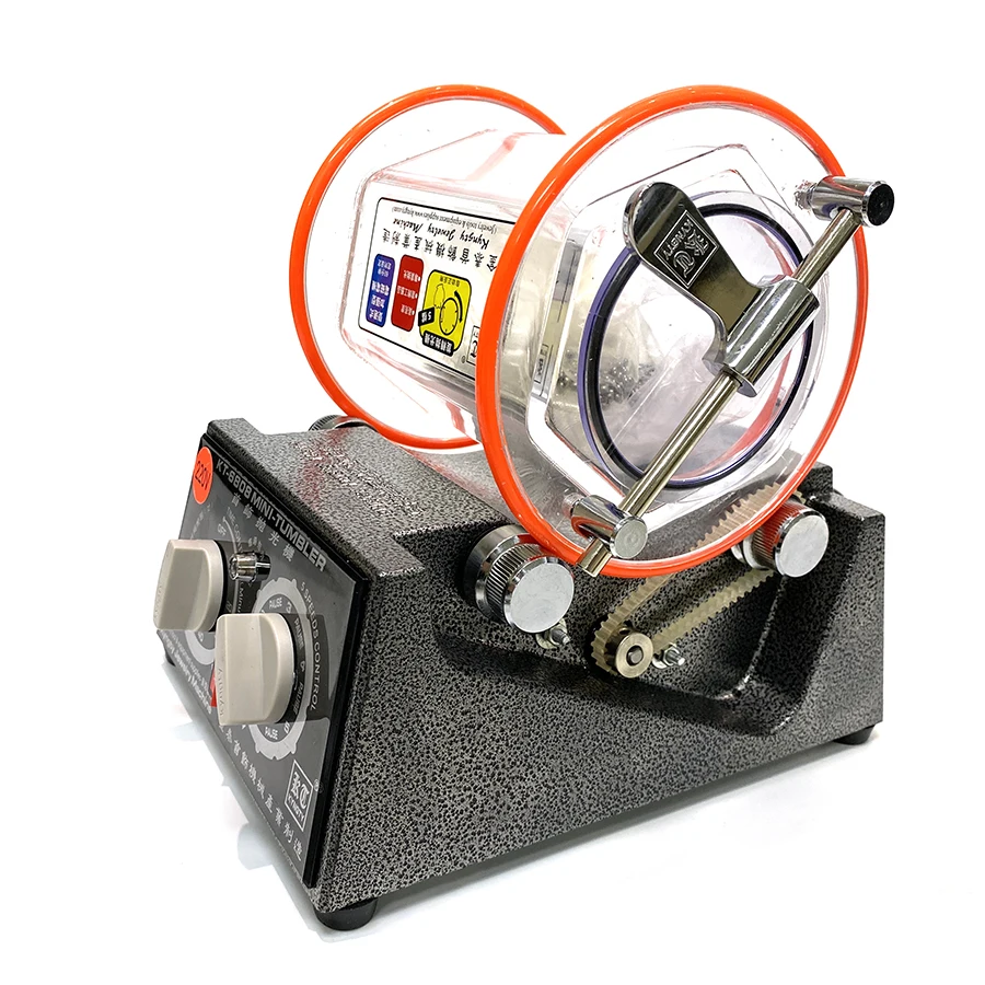 KT-6808 Professional Jewelry Polishing Machine 3kg Transparent Barrel Rotary Tumbler with High-Speed Motor for Gold Silver Metal
