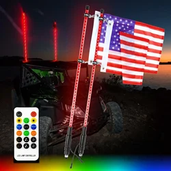 2PCS 3FT LED Whip Light Spiral Connectable Flagpole Lights With Flag For Polaris RZR Can-Am Maverick ATV UTV