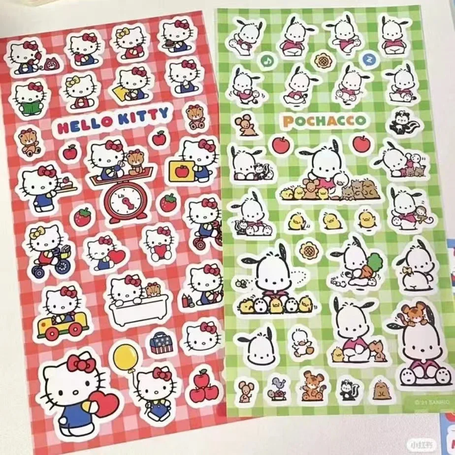 Hello Kitty Stickers Set Cinnamoroll Kuromi My Melody Pachacco Kawaii Sanrio Kitty Handbook Diy Sticker Decals Gift Kids Toys