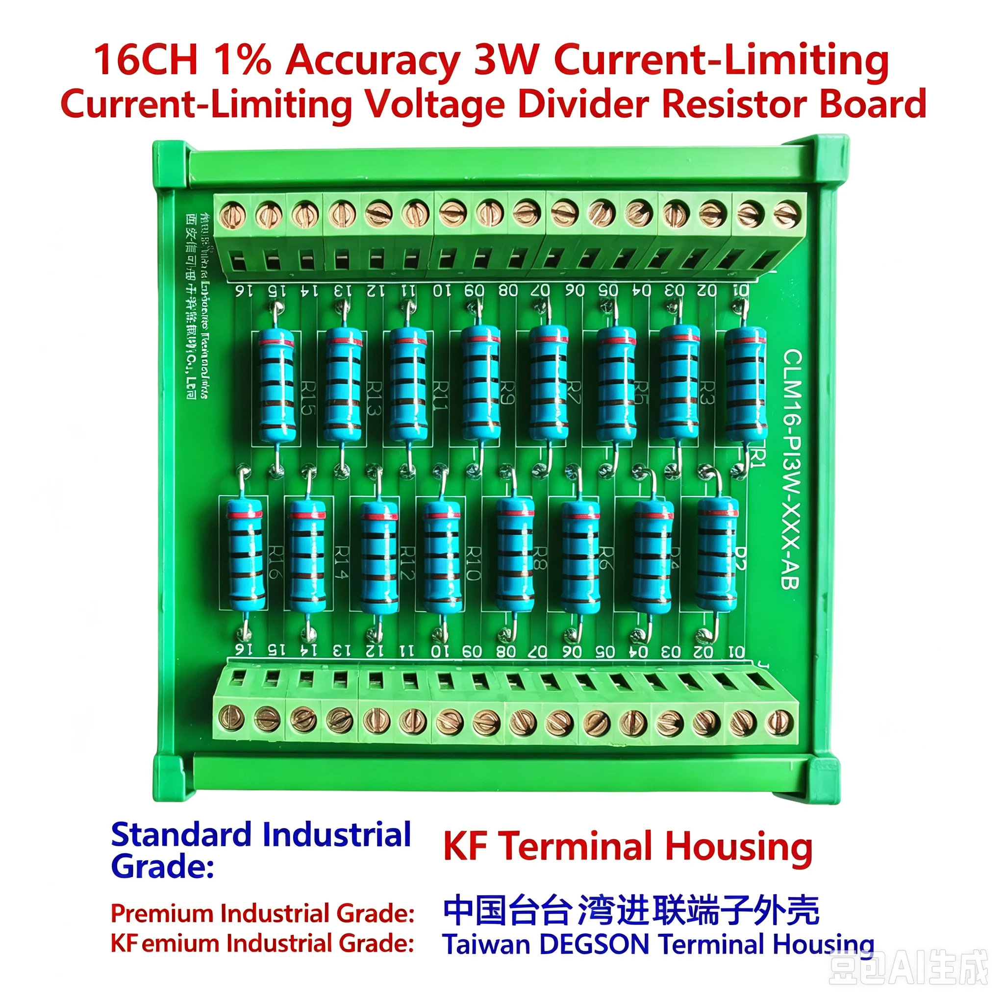 High-precision 3W current-limiting voltage-dividing series resistor board module rail-mounted 8-channel 16-channel