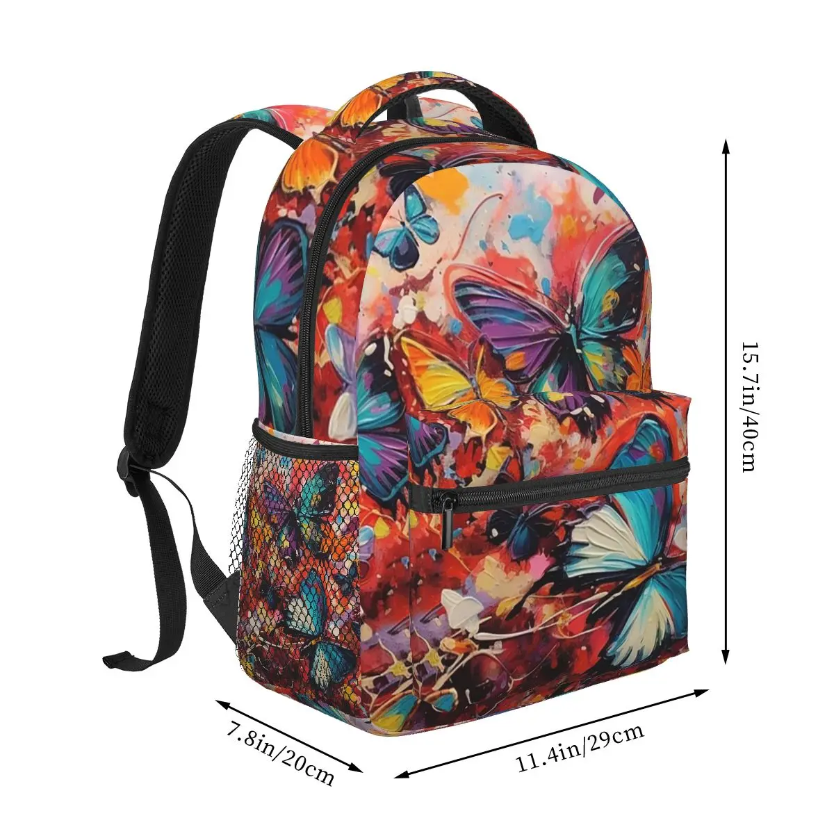 Vibrant Graffiti Butterfly Design Student Backpack School Bag Hiking Travel Daypack for Boys Girls Fashion Bookbag Shoulder Bags
