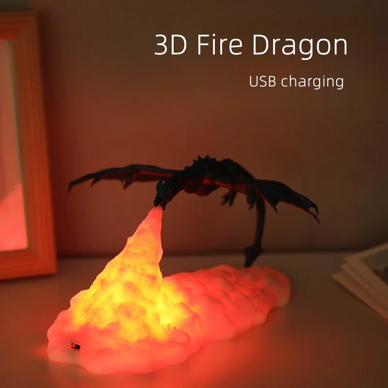 3D Print Fire And Ice Dragon USB Charging Nightlight Desktop Decoration Lamp Christmas And Birthday Gift PLA Material