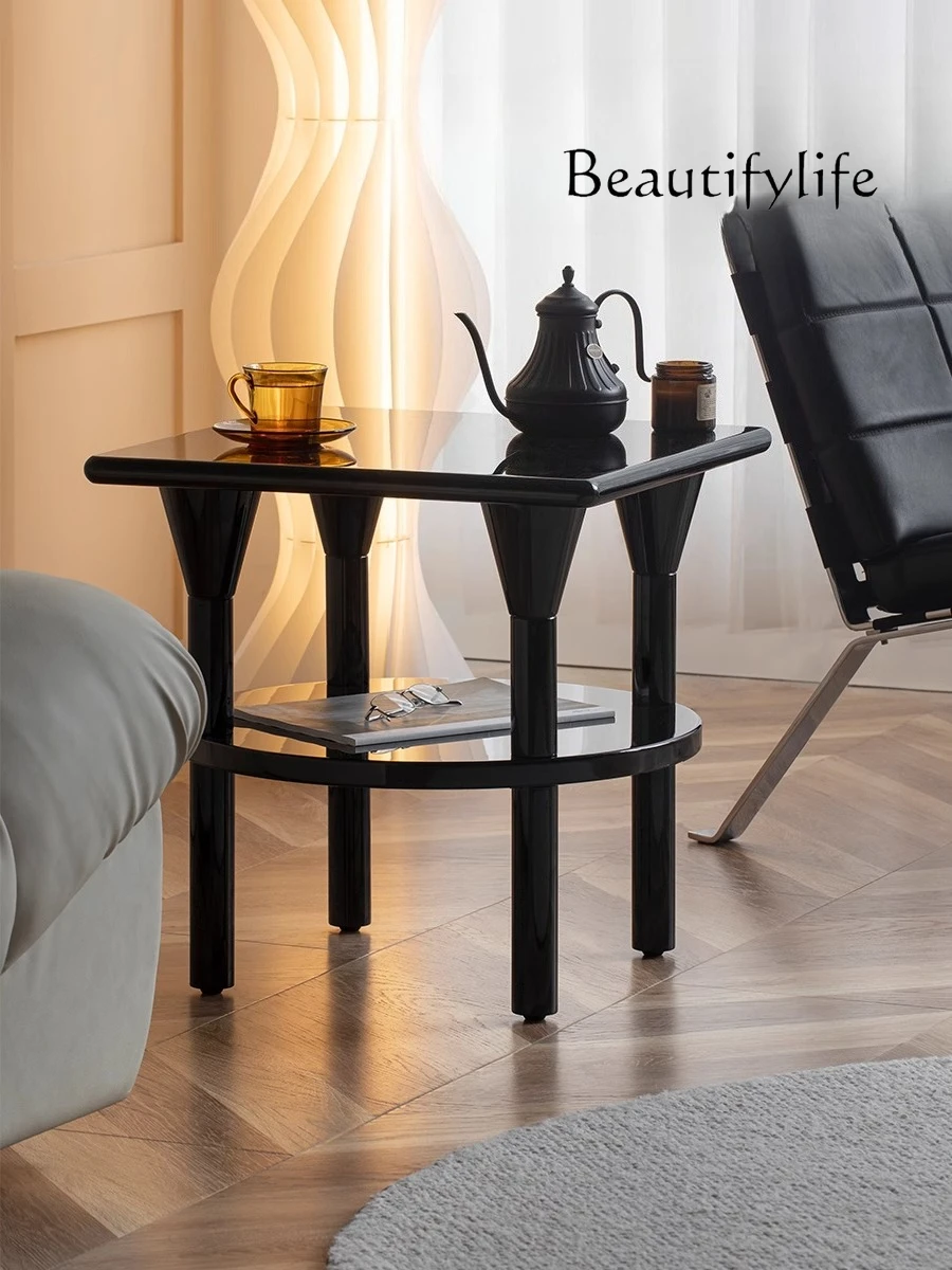 Medieval Nordic style small side table storage modern simple coffee table black bedside table living room corner