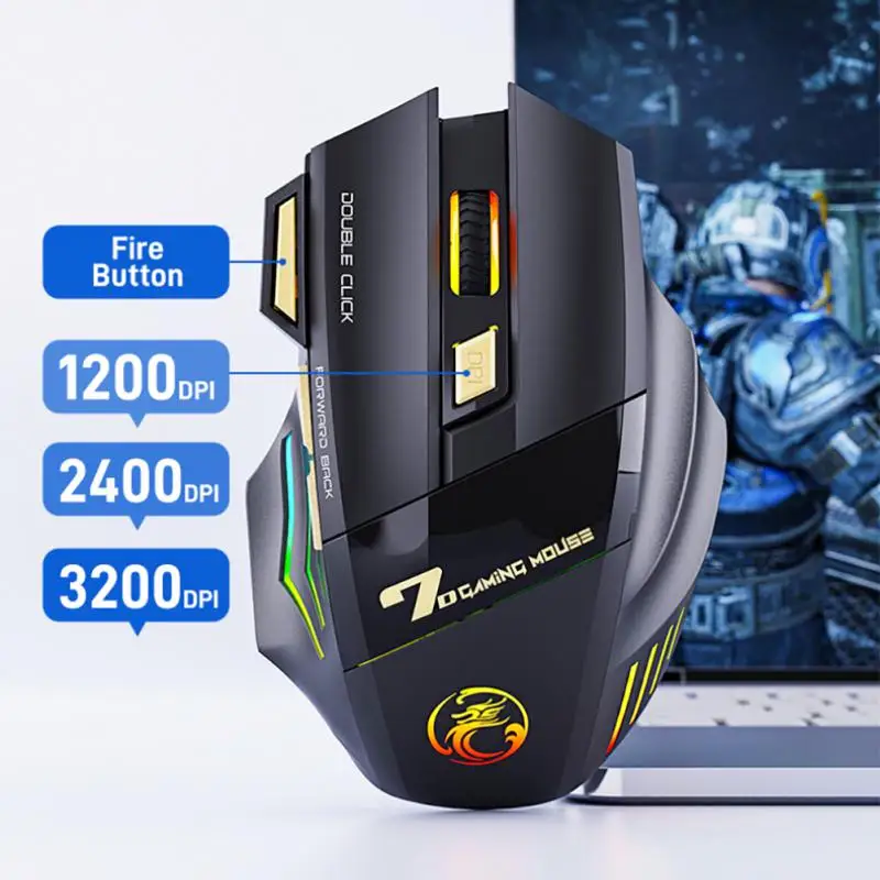 Wireless Mouse Rechargeable Colorful Breathing Light Computer Gaming Mouse Button Double Click Free 2.4G Silent Mice Mouse