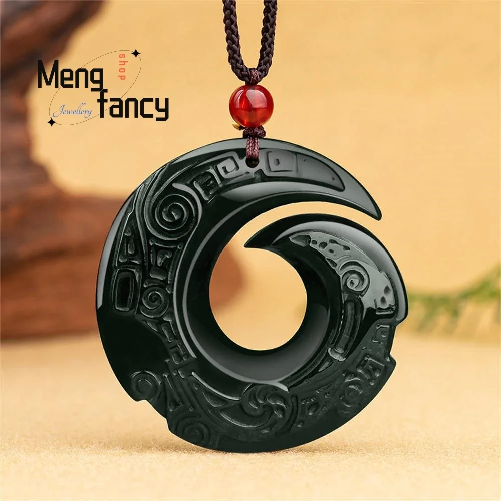 Natural Old Material Hetian Green Jade Turning the World Around Pendant Simple Retro Mascots Exquisite Fashion Luxury Jewelry