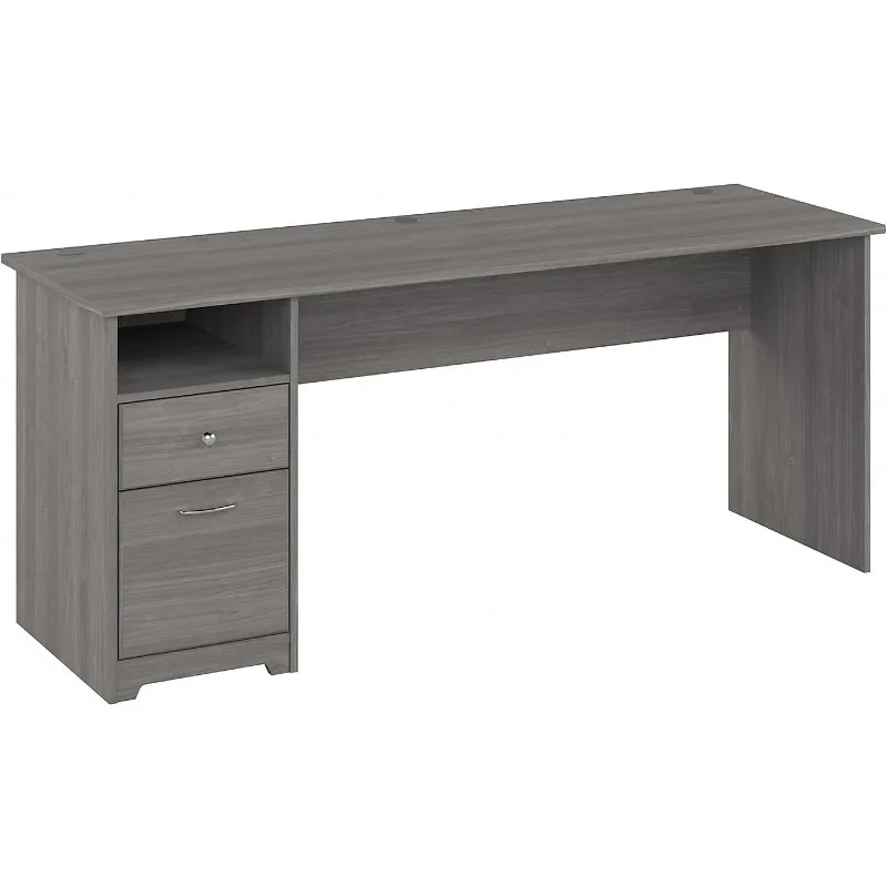 Cabot 72W Office Desks for Home Office with Storage and Chrome Hardware | Elegant Computer Table with Drawers, Modern Gray