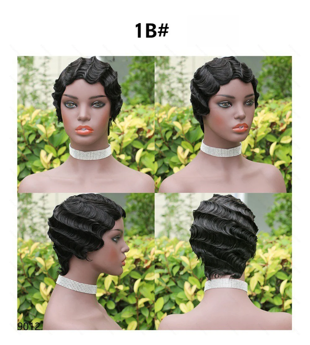 French Retro Bob Wig Human Hair Water Waves Machine Weft Affordable Machine Made Bob Wig Full Machine Made 1B #2 #27 #99J #613