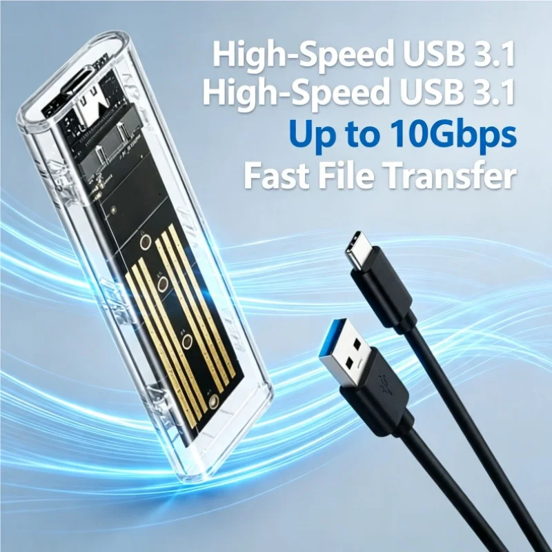 Transparent M.2 SSD Box NGFF USB 3.1 Mobile Hard Drive Enclosure NGFF Protocol 5Gbps Solid State Drive Adapter Case