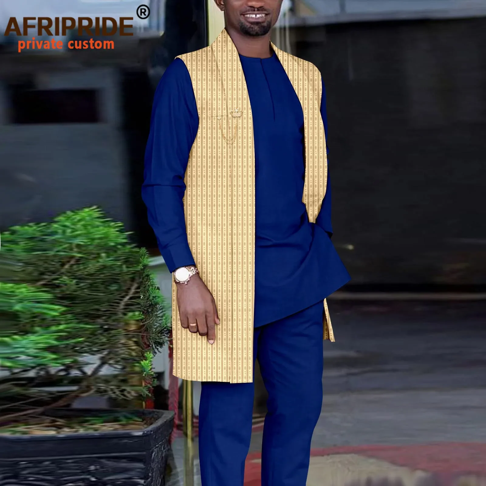 African Clothing for Men Print Jacket Dshiki Shirts and Ankara Pant 3 Piece Set Traditional Clothes Tribal Outfits A2216140