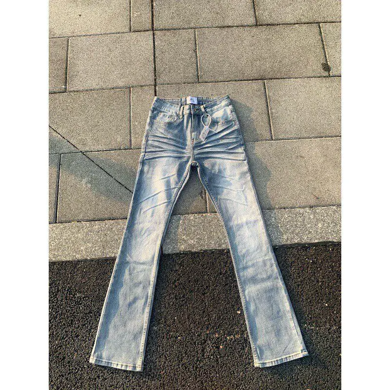 

Washed Bell Bottom Jeans American Style Women's Elastic Cleanfit High Street Vibe Low Waist Drawstring Other Fabric Non-defor...