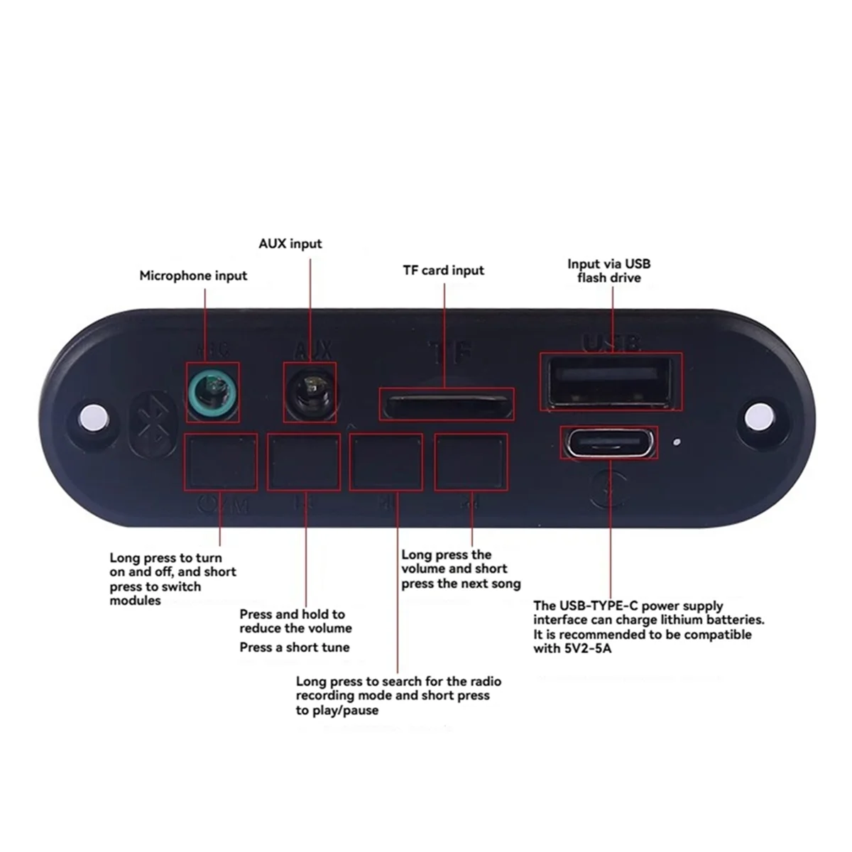 6W FAI DA TE Scheda di Decodifica MP3 5V 2x3W Amplificatore Bluetooth 5.0 Lettore MP3 Auto Modulo Radio FM TF AUX WMA WAV FLAC APE