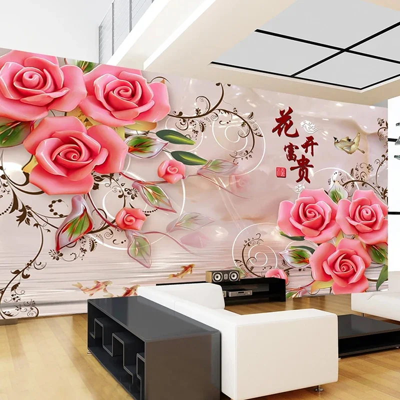 Papier Peint 3D Personnalisé avec Fleurs de Rose, Classique, Photo Murale, Salon, TV, Canapé, Décor de Maison, Arrière-Plan, Peinture Murale