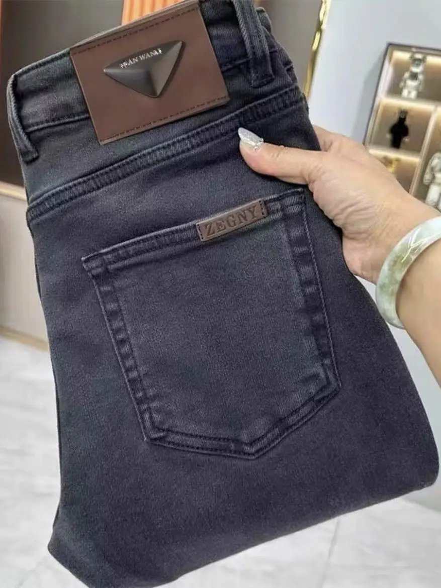 

Высококачественные мужские джинсы-стрейч слим-фит прямого кроя, осенне-зимние, модные, повседневные, износостойкие